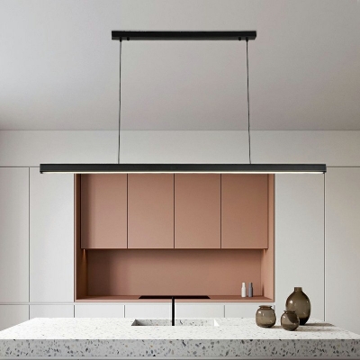 Linear Shade Island Light Fixture Modernist Metal 2 Inchs Wide Dining Room Pendant in Black