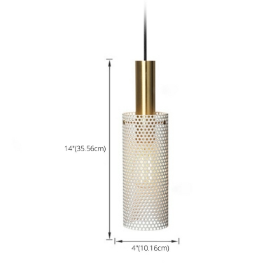 Metal Mesh Pendant Lamp Minimalist Cylinder Shade Single Bulb Hanging Light in White