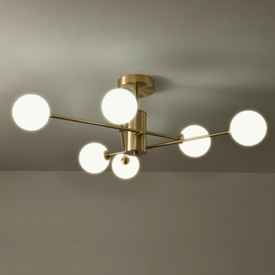 Minimalism 3/6/8 Lights Gold Metal Ceiling Lamp Sphere Glass Shade Bedroom Semi Flush Mount Light