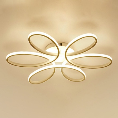 Modern Style Petal Shape Minimalist LED Line Light Aluminum Semi Flush Mount Light in White for Living Room