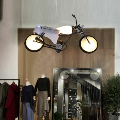 Motorcycle Shaped Pipe Pendant Lamp Single Bulb Metal Hanging Island Light with Glass Shade