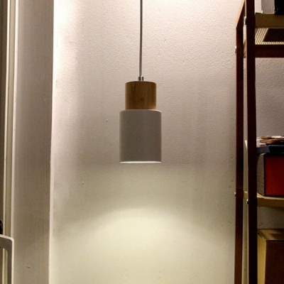 Nordic Style Pendant Light Single Head 4 Inchs Wide Cement and Wood Hanging Lamp for Bedoom