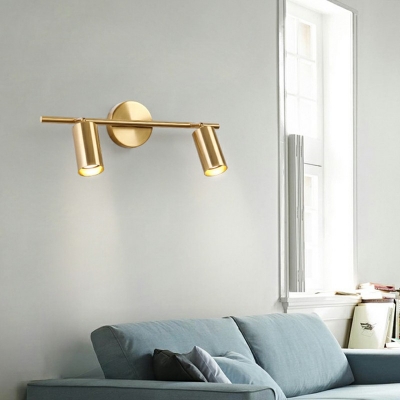 Postmodern Golden Cylinder Shape Wall Lamp Metallic Wall Mounted Light Fixture for Living Room