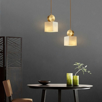 Resin Pendant Metal Single Bulb Dining Room Hanging Light in Brass with 71 Inchs Height Adjustable Cord