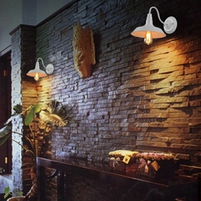 Retro Loft Industrial Style Single-Light Barn Shade Wall Light with Gooseneck Arm for Bedroom Aisle