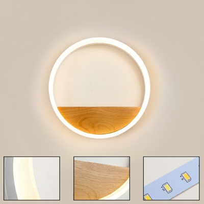 Ring Shape Wooden Wall Light Fixture LED Nordic Decoration 2.5 Inchs Wide Wall Lamp for Corridor Bedroom