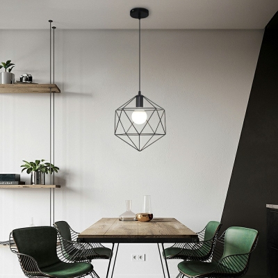 Star Of David Cage Suspension Industrial 1 Light Pendant Light in Black Finished 12 Inchs Height