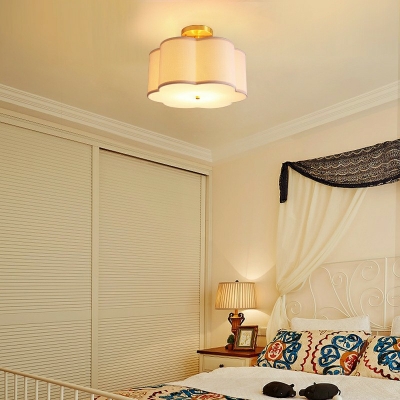 White 5-Light Flush Mount Lamp Traditional Fabric Flower Shade Ceiling Fixture for Bedroom