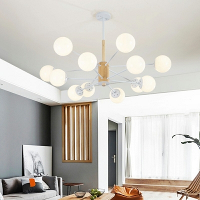 White Glass Globe Ceiling Chandelier Modernism 12 Bulbs Pendant Light with Sputnik Design