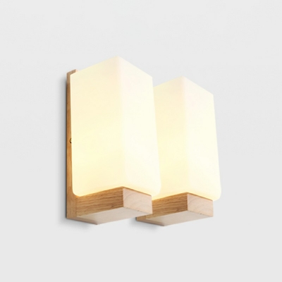 Wooden Ultrathin Rectangle LED Wall Sconce 1 Head Minimalist Wall Mounted Lamp with White Glass