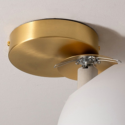 1 Light Gold Metal Semi Flush Mount Light White Globe Glass Ceiling Flush Mount for Bedroom