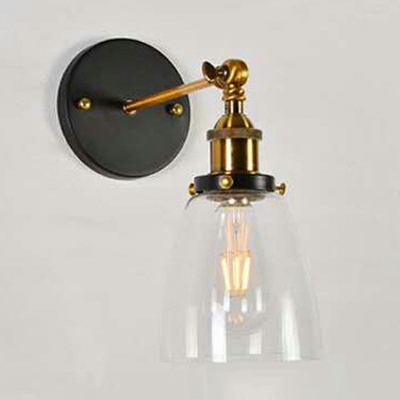 1 Light Industrial Style Wall Sconce Transparent Glass Shade 10.5 Inchs Height Wall Light for Bedside