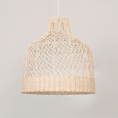 1 Light Traditional Pendant Bell Beige Bamboo Shade Ceiling Mount Single Pendant for Dining Room
