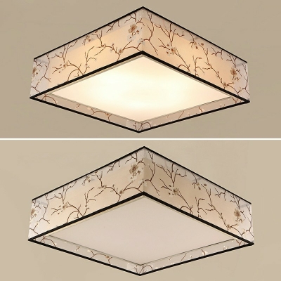 5 Heads Flush Mount Lamp Traditional Fabric Square Ceiling Fixture for Bedroom Dining Room