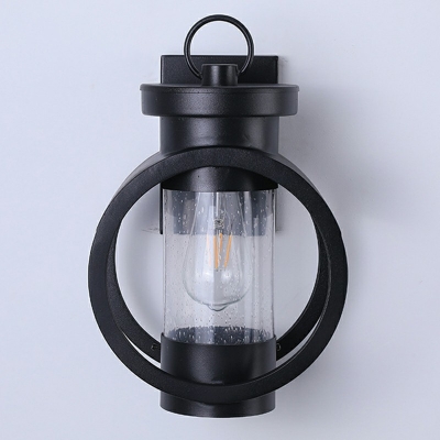 American Retro Black 1 Light Outdoor Wall Lamp Glass Lampshade Circles Wall Mount Lighting