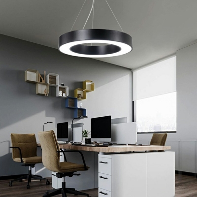 Black Circle Ceiling Lamp Novelty Modern in White Light LED Acrylic Suspension Pendant Light