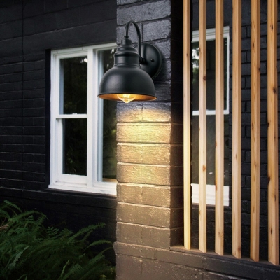 Black Industrial Wall Lamp with 7.5'' Wide Single Light Dome Metal Shade and Gooseneck Fixture Arm
