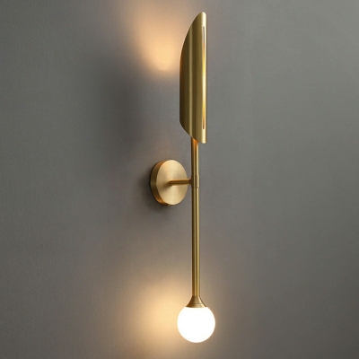 Brass Long Pipe Shaped Designer Wall Lights Moden LED Lighting 27.5 Inchs Height with White Globe Glass