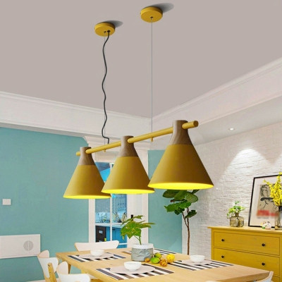 Conical Island Pendant Light Macaron Metallic 3 Bulbs 36 Inchs Length Dining Room Pendulum Lamp