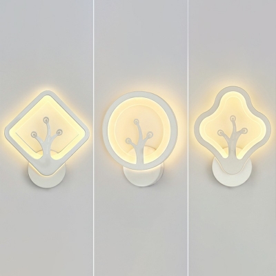 Contemporary White Sconce Light with Lovely Tree Acrylic Wall Light for Living Room
