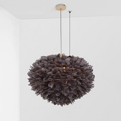 Feather Sphere Nordic Style Round Pendant Lamp Feather Bedroom Hanging Chandelier with 47 Inchs Height Adjustable Cord
