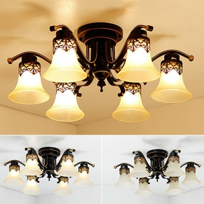 Flare Ceiling Lighting Vintage Black Frosted Glass 10 Inchs Height Semi Flush Mount Lamp for Bedroom
