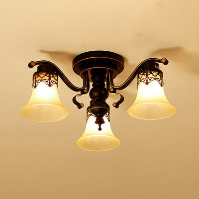 Flare Ceiling Lighting Vintage Black Frosted Glass 10 Inchs Height Semi Flush Mount Lamp for Bedroom