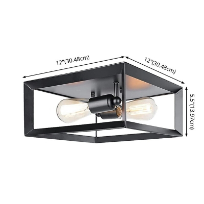 Industrial Square Frame Ceiling Mount Light Fixture 2 Heads Bedroom Black Metallic Close To Ceiling Lighting