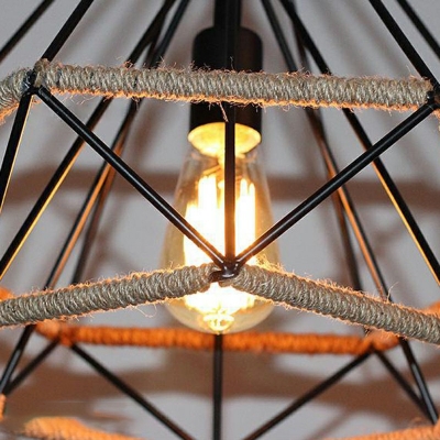 Industrial Style Beige Diamond Shade Restaurant Pendant Light Kit Rope Hanging Lamp for Hallway Foyer