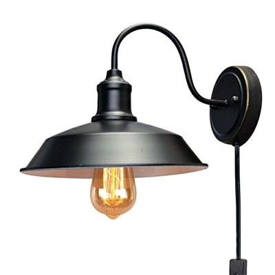 Industrial Style Single Light Wall Sconce with Metal Railroad Shade for Barn Restaurant in Black