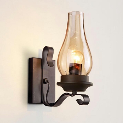 Kerosene Wall Lamp Metal and Clear Glass Single Light Vintage Style Wall Sconce for Dining Room Hallway