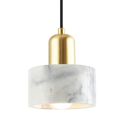 Marble Round Wall Hanging Light Postmodern 1 Head Brass Pendant for Bedroom
