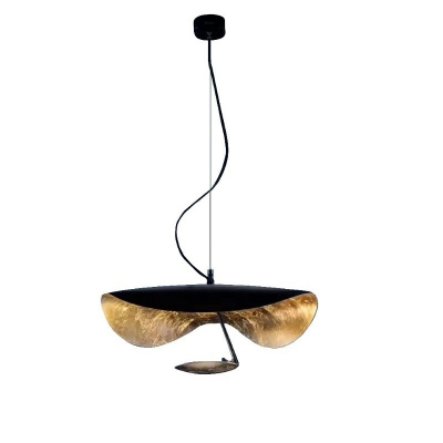 Metal Hammered Lotus Leaf Drop Pendant Creative Postmodern LED Black Hanging Light Fixture