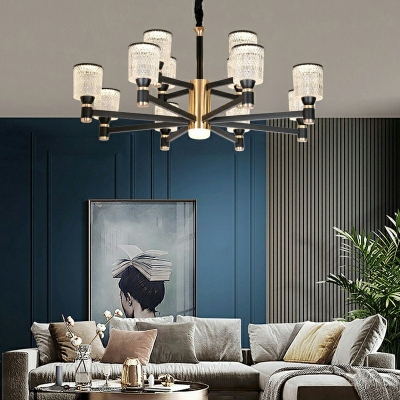 Modern Chandelier Light Fixture Living Room Clear Acrylic Cylinder Shape Chandelier in Black