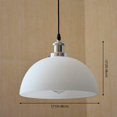 Modern Hanging Fixture with 1 Light Dome Shade Cream Glass Ceiling Mount Single Pendant for Living Room