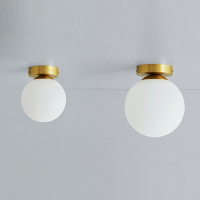 Modern Simplicity 1-Head Semi Flush Light White Globe Glass Shade Ceiling Light