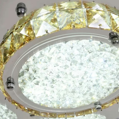 Modern Style Crystal Flower Flush Mount Ceiling Light Living Room LED Chrome Lighting