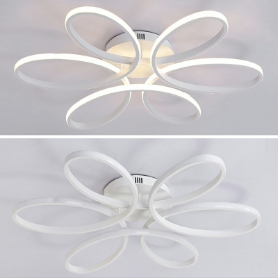 Modern Style Petal Shape Minimalist LED Line Light Aluminum Semi Flush Mount Light in White for Living Room