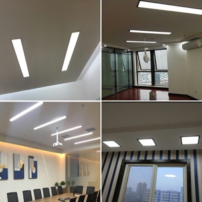 Modern White LED Flush Mount with Rectangular Acrylic Shade Office Ceiling Recessed Light