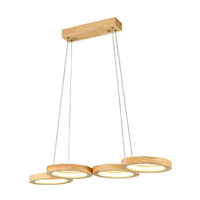 Ring Kitchen Island Pendant Arcylic Shade 1 Inch Height Minimalist LED Hanging Light in Wood