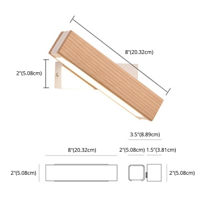 Rotatable Rectangle Wall Mount Reading Light Wooden Modern Arcylic Indoor Wall Sconce Light for Bedroom