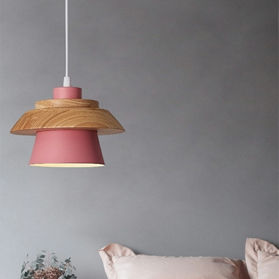 Single-Bulb Wooden Conical Shape Suspension Pendant Hanging Lights for Dining Room