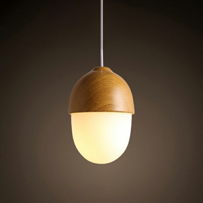 Single Light Hanging Pendant Lamp Frosted Glass Shade Drop Light in Wood for Dining Room Kitchen