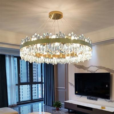 Ultra Modern LED Crystal Ring Pendant LED Ambient 3 Colors Light 9.5 Inchs Height Chandelier in Gold