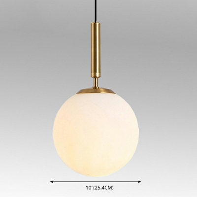 59 Inchs Height Cord Minimalist Living Room Pendant White Glass Globe 1-Head Hanging Lamp