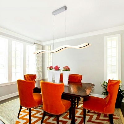 Acrylic White Linear Island Light Modern Dining Room Wave Design LED 39.5 Inchs Wide Island Pendant