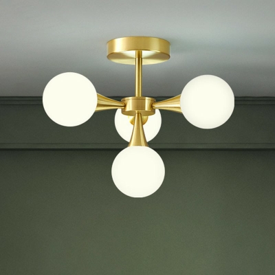 Brass Modern Ceiling Light Metal Ceiling Mount White Glass Shade Semi Flush For Hallway
