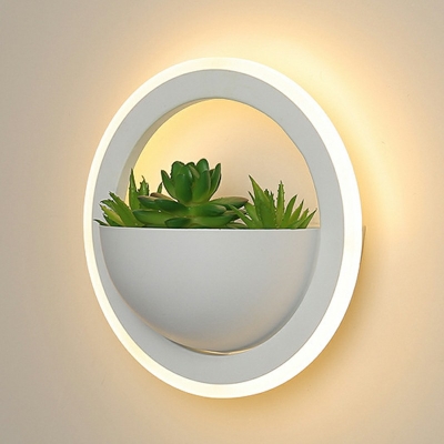 Circle Nordic LED Wall Mounted Light Creative Green Plant Wall Lamp for Corridor in White