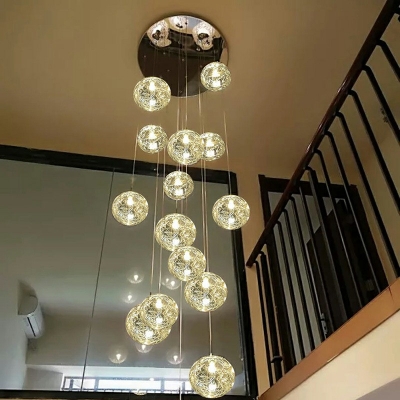 Clear Glass Globe Pendant Light Modernist LED 59 Inchs Height Hanging Light Fixture for Stairs