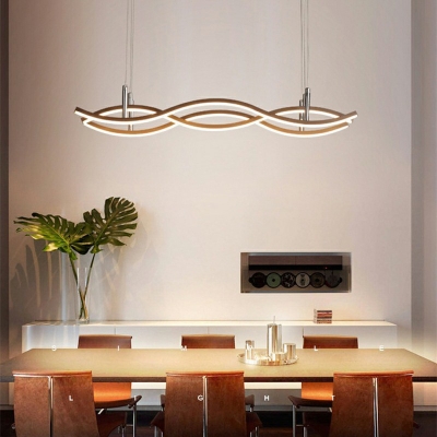 Coffee Acrylic Linear Island Pendant Modern Dining Room Wave Design LED Island Light